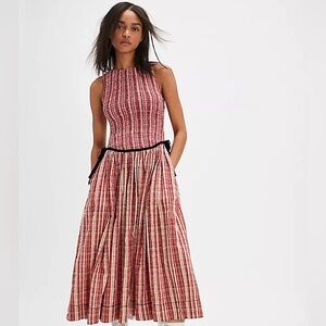 Free people Nightingale Red Plaid Sleeveless Dress